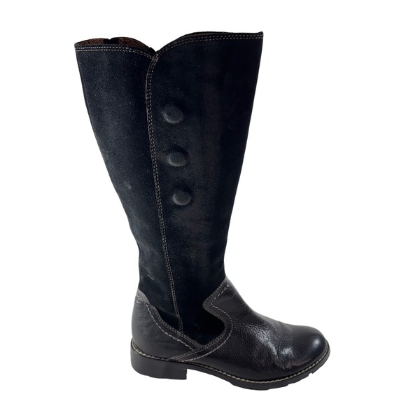 Sofft Shoes - Sofft Black Leather Suede Tall Riding Boots‎ Size 6.5M Button Accent Zip Up